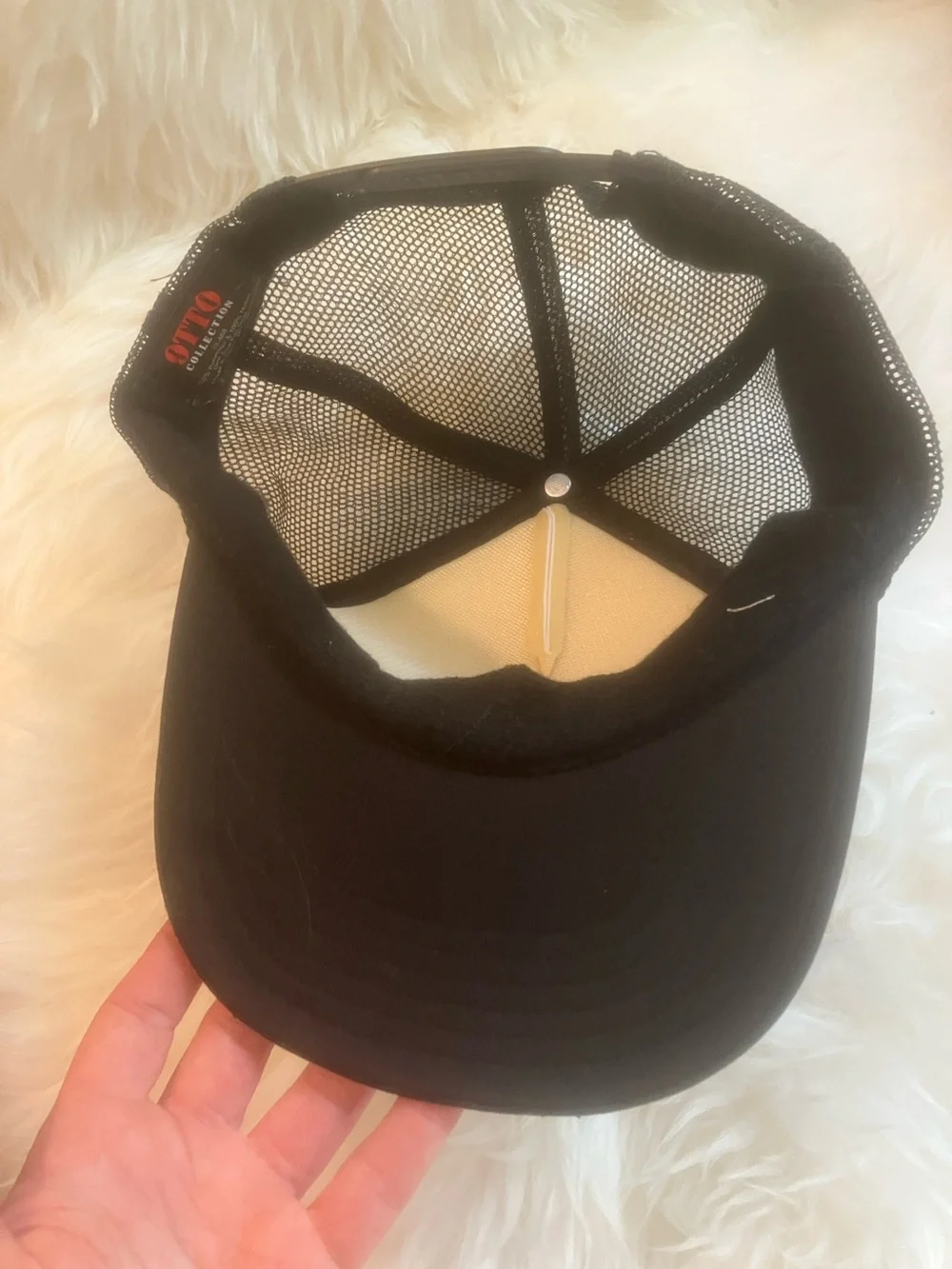 Black & White Trucker Hat with Geometric Emblem